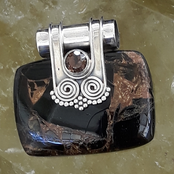 Copper Black Turquoise Silver Pendant - Picture 2 of 5